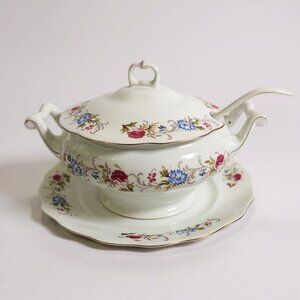 Vintage Karolina Made In Poland Floral Porcelain Soup Tureen With Lid & Ladle Ma